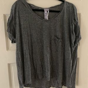 lightly striped black and gray shirt